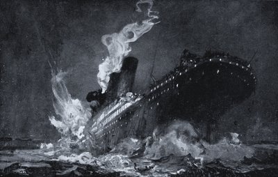RMS Titanic of the White Star Line sinking after hitting an iceberg in the North Atlantic by Henry Reuterdahl